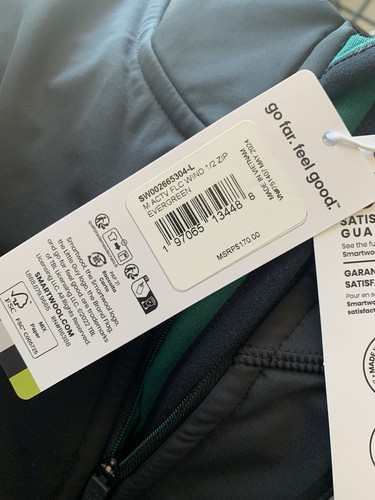 NWT Men’s Smartwool Active Fleece Wind 1/2 Zip. Evergreen. Large. $170. New. - Picture 9 of 10