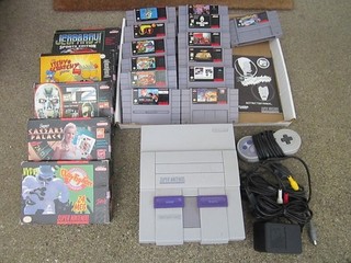 Super Nintendo System Lot SNES Bundle Console with 18 Games 1 Controller W/cords