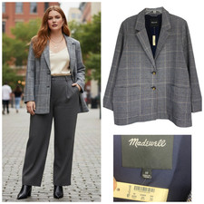 NEW Madewell Dorset Plaid Plus Sz 3X Wool Blend Blazer 2 Button Lined Retro NWT