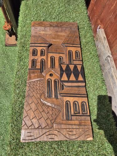 Brazilian Wood Carved Art - 3D Houses on a Hill No Name - Picture 3 of 9