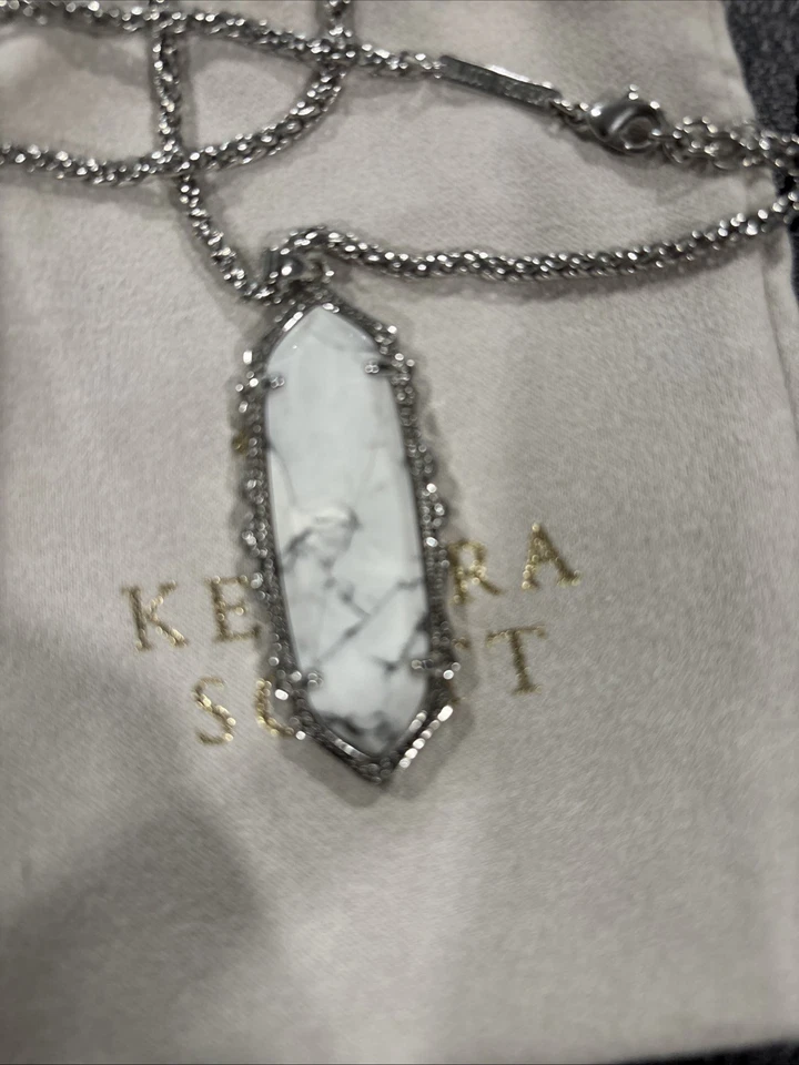 Kendra Scott Frances Necklace silver tone Howlite pendant long drop - Image 2 of 3