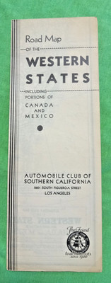 c.1930s AAA/Automobile Club of Southern California Road Map Western States LA