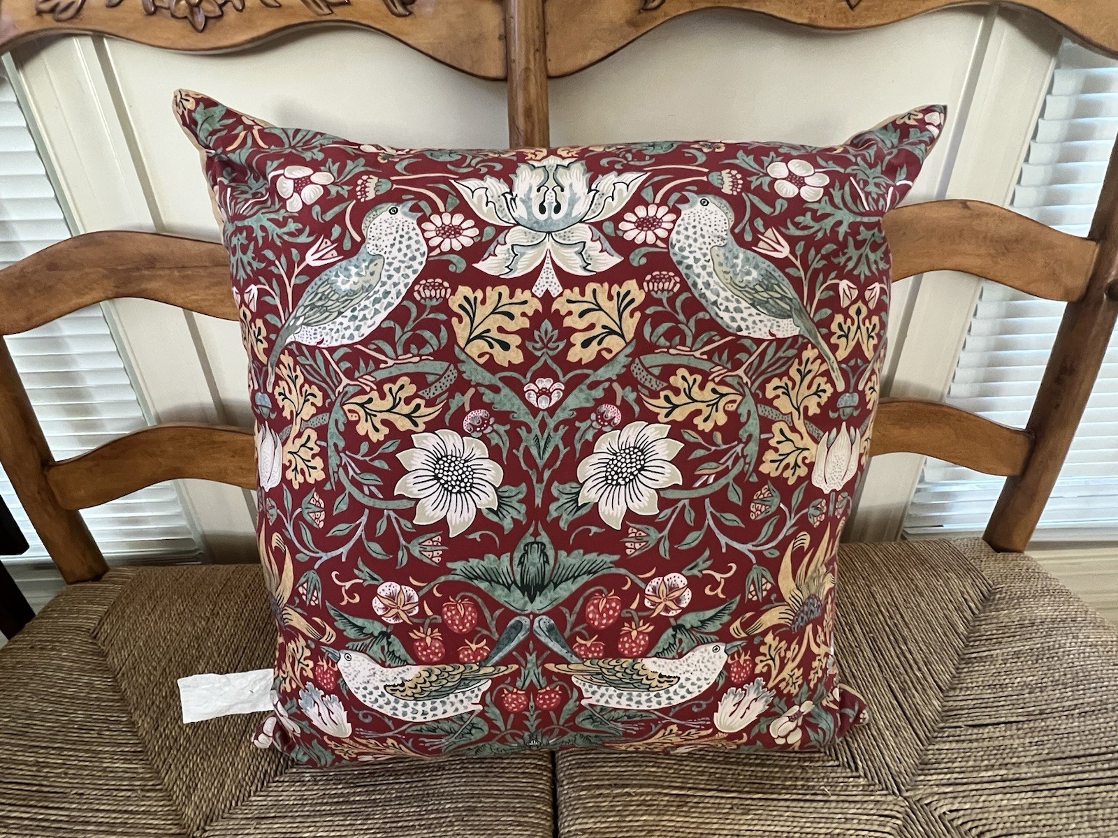 XL William Morris At Home Red Strawberry Thief  24” Square Pillow