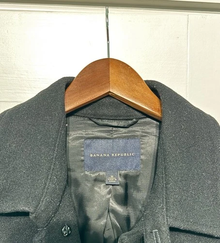 Banana Republic Men’s Black Wool-Blend Overcoat – Size Medium image 2