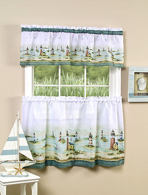 Lighthouses Complete Cafe Kitchen Curtain Tier and Valance Set - Assorted Sizes