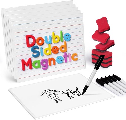 6 Pack Magnetic Small White Board Set - Double Sided Magnet Dry Erase R