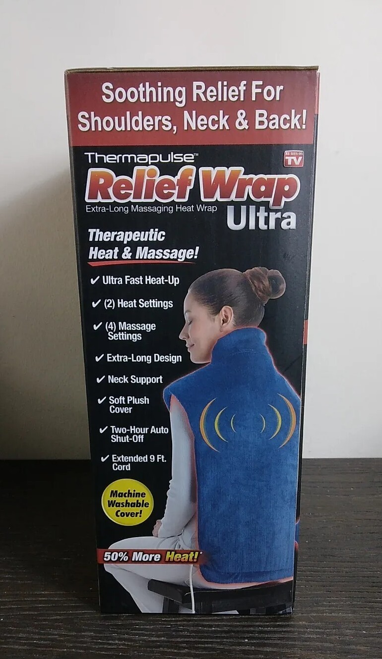Thermapulse Relief Wrap Ultra ExtraLong Massaging Heat Wrap. Blue