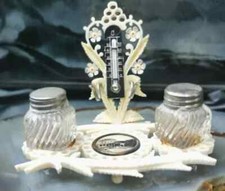 Beinschnitzerei Tintenzeug Miniatur Souvenir v Franzensbad 8x6,5x4,5 KNOCHENBEIN