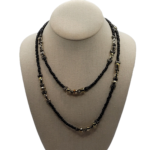 Handcrafted Art Glass Splatter Bead w Black Silver Tone ID Badge Holder Necklace - Picture 3 of 23
