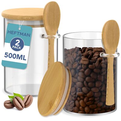 HEFTMAN Gläser 500ml Löffel Bambus Deckel Luftdicht Vorratsdose 2 Stück
