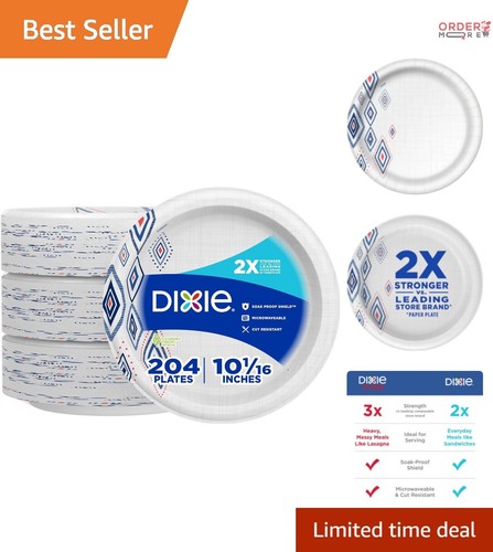 Disposable Paper Plates - 10 Inch, 204 Pack, Ideal for Parties & Meals
