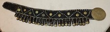 Large vintage handmade leather brass travel studded French Moroccan coin belt