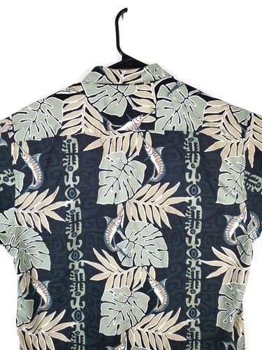 AFTCO Mens Hawaiian Shirt Size Medium Marlin Fishing Tropical Floral Tiki Aloha - Picture 5 of 5