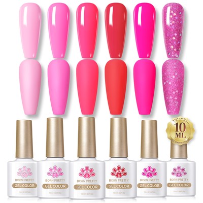 BORN PRETTY 6 Bottles10ml Nude White Pink Gel Nail Polish Soak Off UV Gel Polish