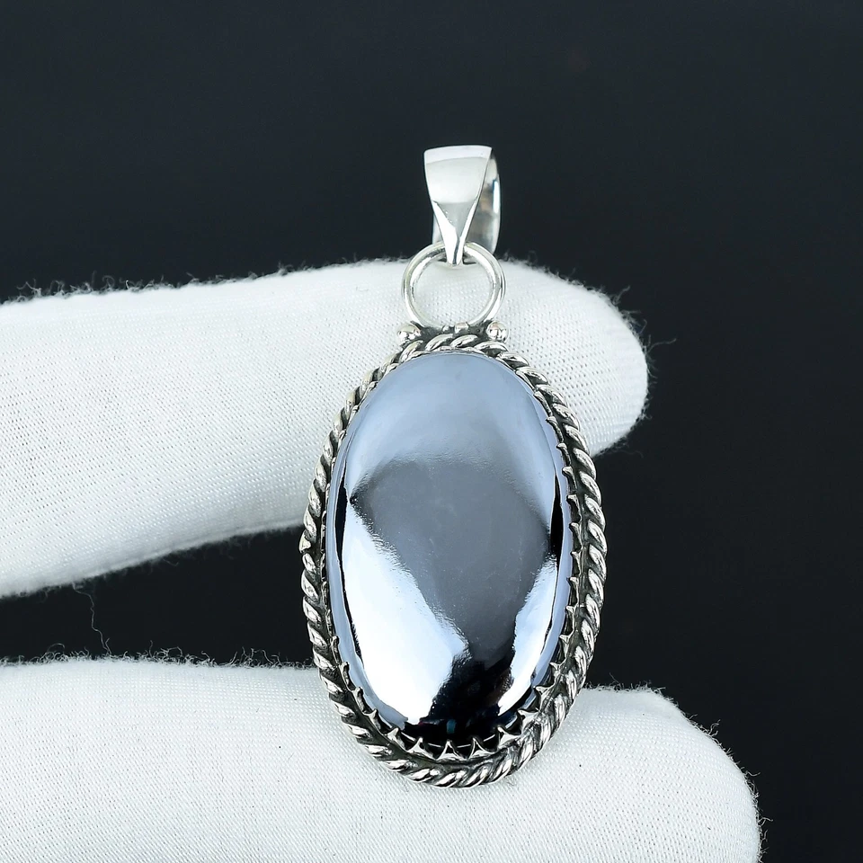 Naturale Shungite Gemma Ciondolo 925 Argento Sterling Fatto a Mano Gioielli Love - Immagine 2 di 4