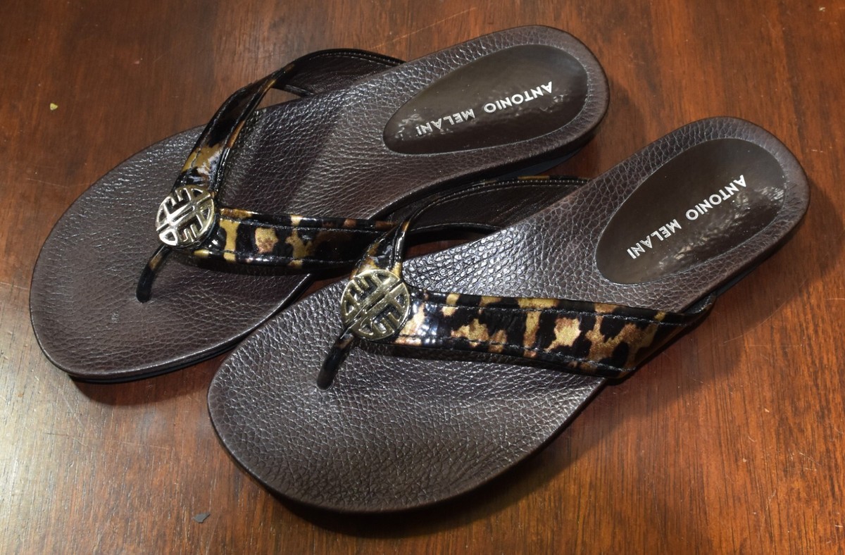 ANTONIO MELANI Size 6.5 Brown Flip Flop Thong Sandals Gold  display picture 2
