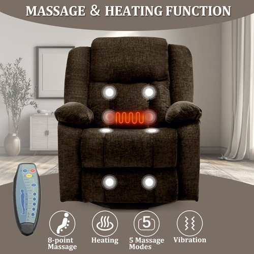 360° Swivel Rocker Recliner with Massage and Heating, With Side Pockets and USB - Picture 32 of 45