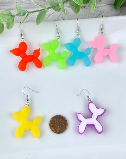 Brincos pendurados balão animal/brincos pendurados balão cachorro/brincos coloridos/ peculiar - Imagem 2 de 4