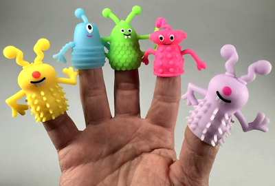 Set of 5) FINGER MONSTER Puppets Uglies Jiggler Stretchy Rubber