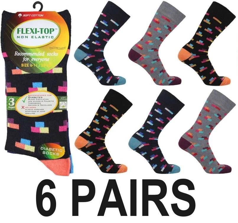 6 Pairs MENS NON BINDING Diabetic Socks Loose Top COTTON 6-11 Gentle Soft Grip