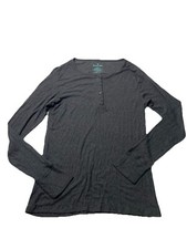 Tommy John Womens M Lounge Henley Charcoal Heather Long Sleeve Thermal Comfy