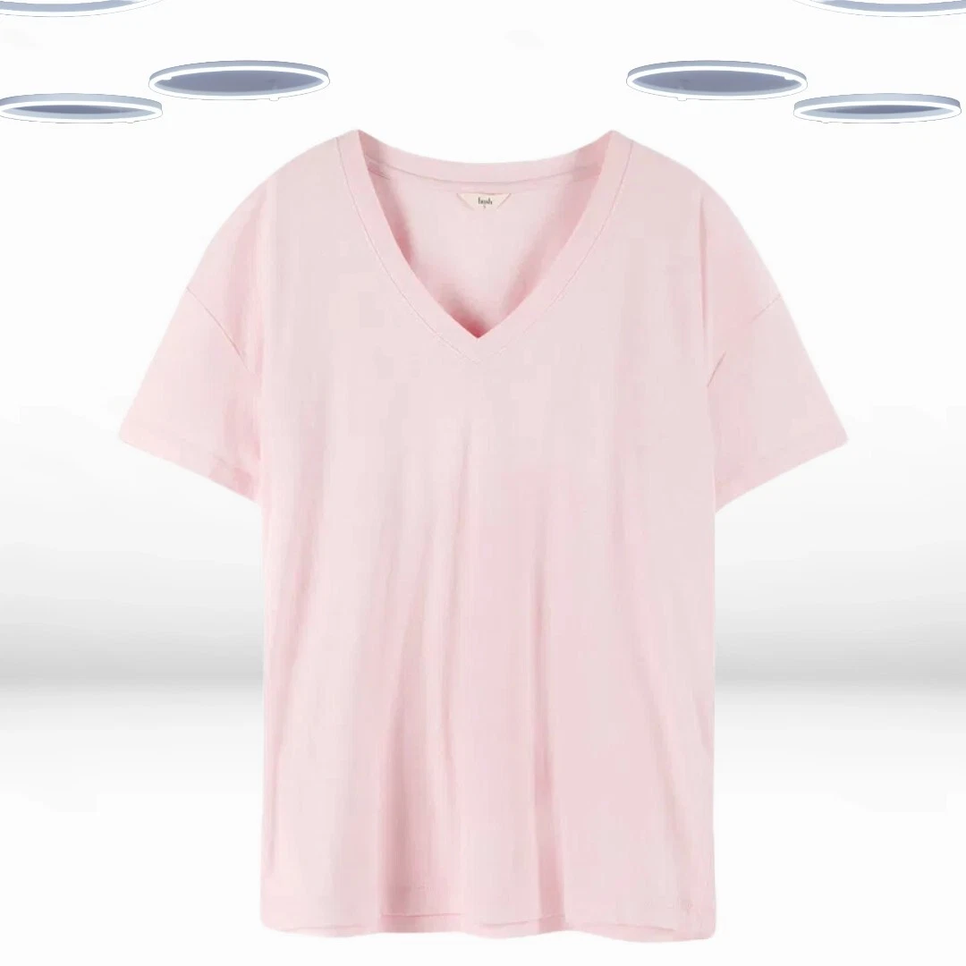 Ex Hush Women’s Short Sleeve Linen Blend Deep V-neck T-Shirt in Pink