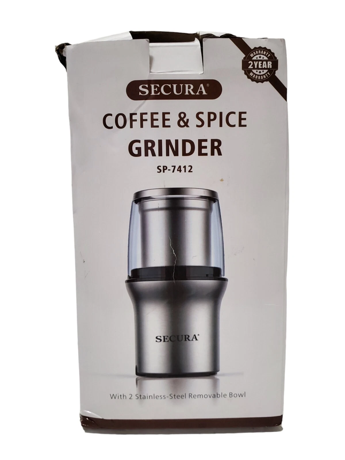 Secura Electric Coffee Grinder and Spice Grinder with 2 Stainless Steel Blades R