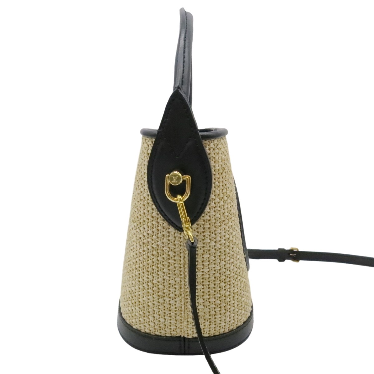 Auth LOUIS VUITTON Petite Bucket 2WAY Knit Raffia Hand Bag M59961 