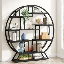 62" Tall Round Bookcase Bookshelf Large Display Rack Freestanding Storage Shelf
