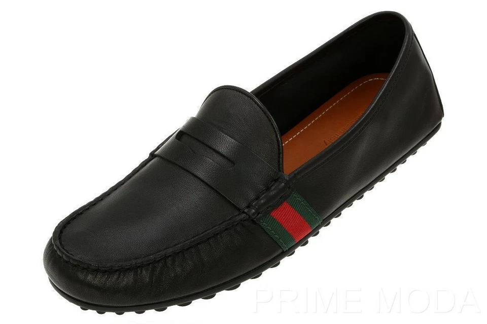 NUEVO GUCCI ZAPATOS DE CONDUCTOR MOCASINES CON DETALLE DE RED DE CUERO NEGRO SIN FORRO 14,5 G/US 15 Foto 3 de 4