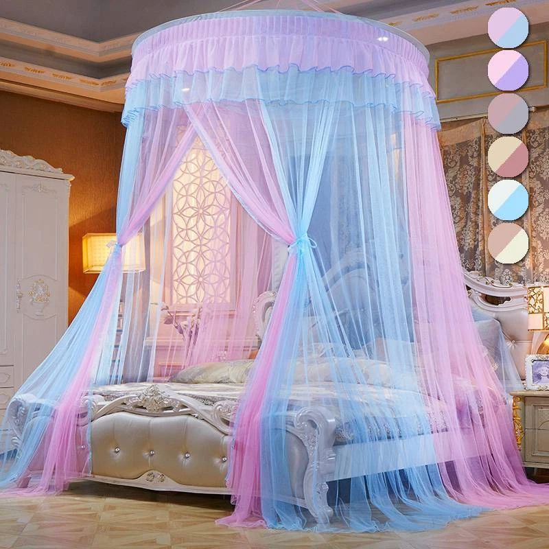 Princess Elegant Lace Round Sheer Mesh Bed Canopy Rosdorf Park Color: Pink/Blue