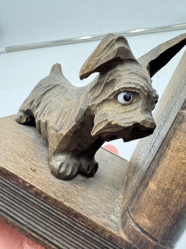 Buchständer Bücherstützen Holz Handarbeit vintage Scottie Hund Schnitzarbeit x - Bild 4 von 6