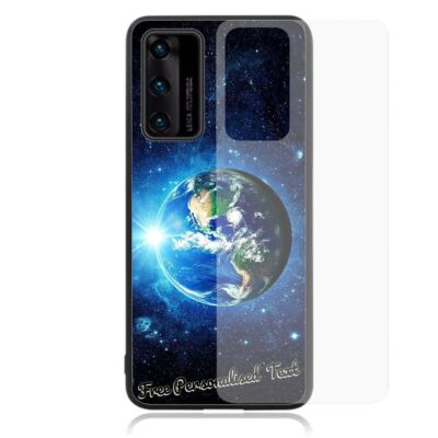 Personalised Text For Huawei Glass Phone Case Series - Planet Earth Galaxy Theme