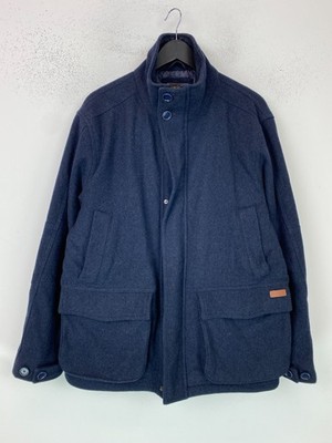 White Stuff Navy Plain Jacket Wool Blend Outdoors Utility Button Zip Large