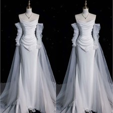 Satin Mermaid Wedding Dresses Off Shoulder Long Sleeve Sweep Train Bridal Gowns