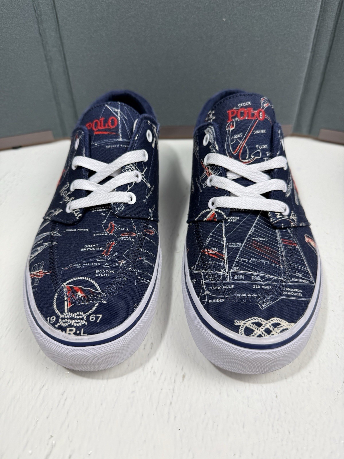 PONY Polo Ralph Lauren Faxon Sneakers Uomo Taglia 10 5 Faro Vela Nodi Scarpe da Barca