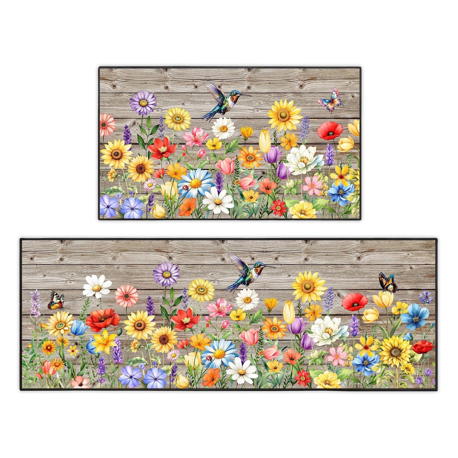 JWXCBIM Colorful Flowers Kitchen Rug 2 Piece Set, Farmhouse Rustic ...