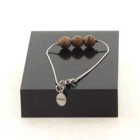 piedras y minerales. Pulsera tobillera 1 abalorio de jaspe leopardo + madera 8 mm Foto 3 de 3