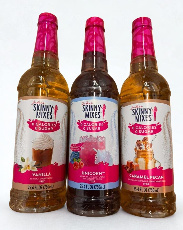 Jordan’s Skinny Mixes 750ml 3 Pack SugarFree Syrup Vanilla Unicorn Caramel Pecan thumbnail 3