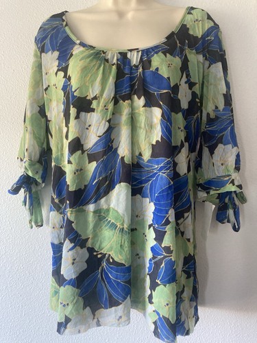 Y2K Sweet Pea by Stacy Frati Mesh Top Sz 1X Blue Green Semi Sheer TAGS - Bild 1 von 12