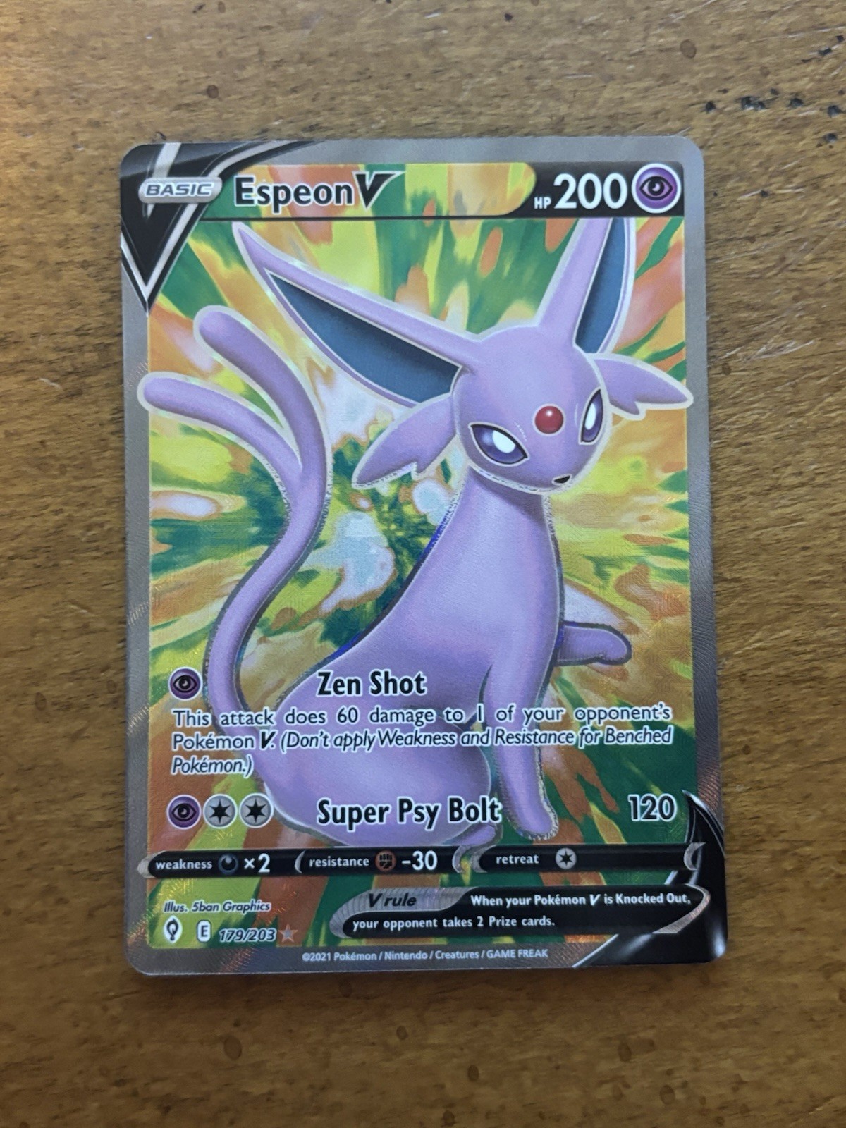 Espeon V - 179/203 - Pokemon Evolving Skies Sword & Shield Full Art Rare NM