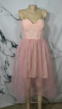 SHEIN Pink Spaghetti Strap Dress Large with Tulle Skirt Padded Bust Smocked Back