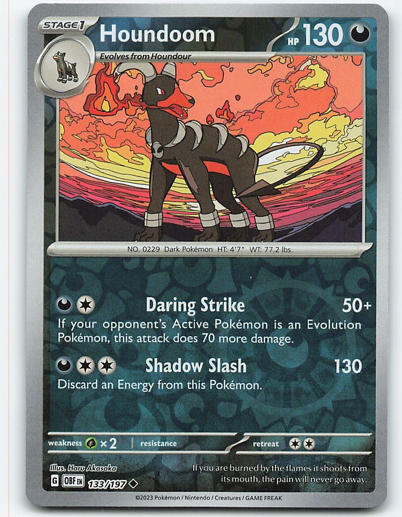 Houndoom #133/197, SV03: Obsidian Flames, Reverse holo Pokemon card