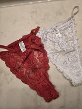 Vintage Victoria's Secret White/red Lace/nylon Thong x2 Size Medium 1997 bundle
