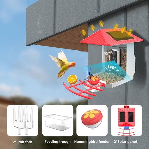 Alimentatore per uccelli con telecamera, identificazione AI Birds, energia solare, live view, inst - Foto 2 di 8
