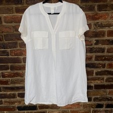 H&M White Linen Blend Short Sleeve Mini Shirt Dress Women's Size 4