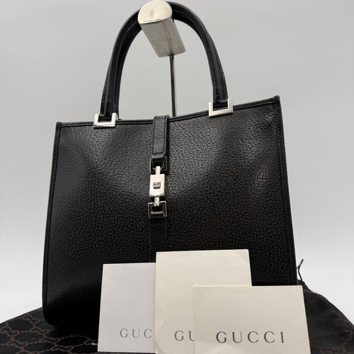 Gucci Jackie Tote Handbag Genuine Leather Black Women's From Japan Authentic