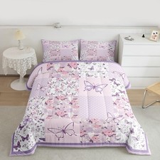 Feelyou Girls Purple Butterfly Bedding Set Soft For Boys Girls Lilac Patchwork
