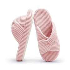 Slippers for Women Memory Foam House Bedroom Corduroy Bow Crossbands Slipper ...