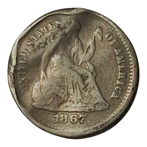 1867-S Seated Liberty Half Dime – Better Date – VG Details Damaged